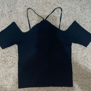 black off shoulder cross crop